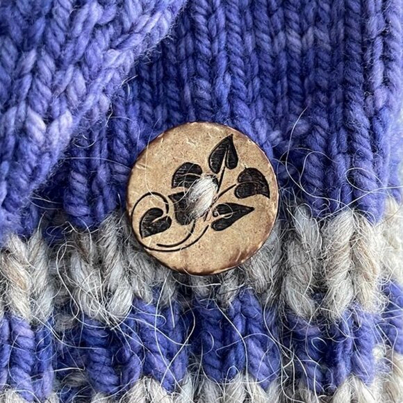 Flip-Top Purple Sock Mitts Wool Knit Mittens Handmade Convertible Half Mitts - Picture 9 of 10